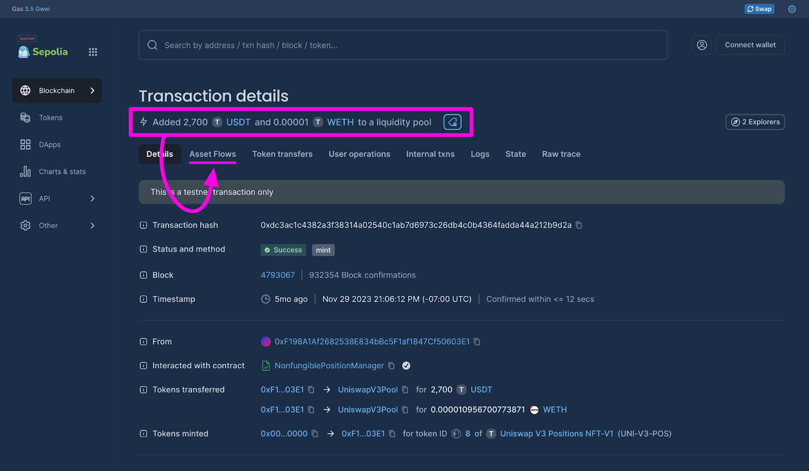 Noves transaction details on Blockscout