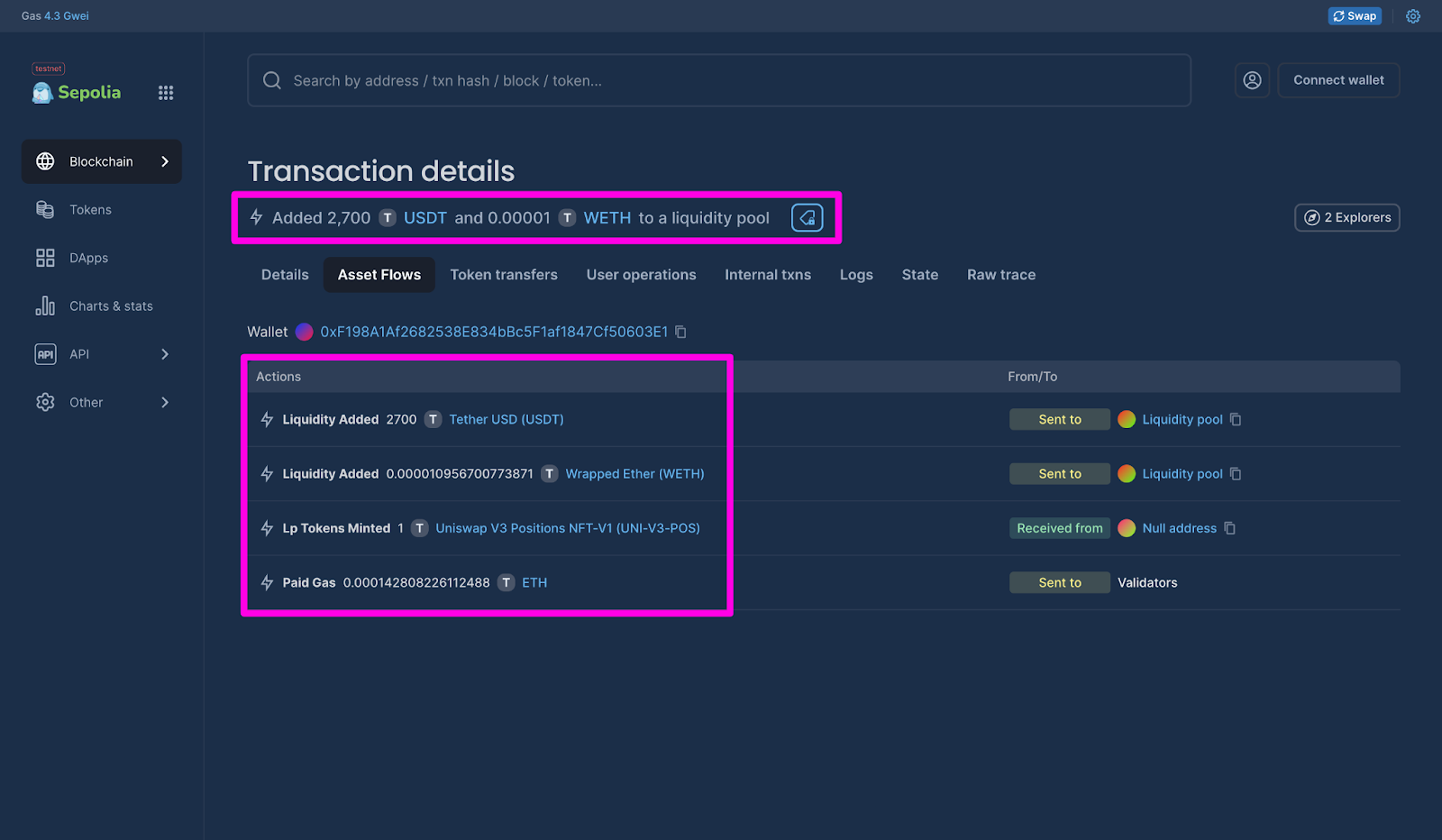 Noves asset flows on Blockscout