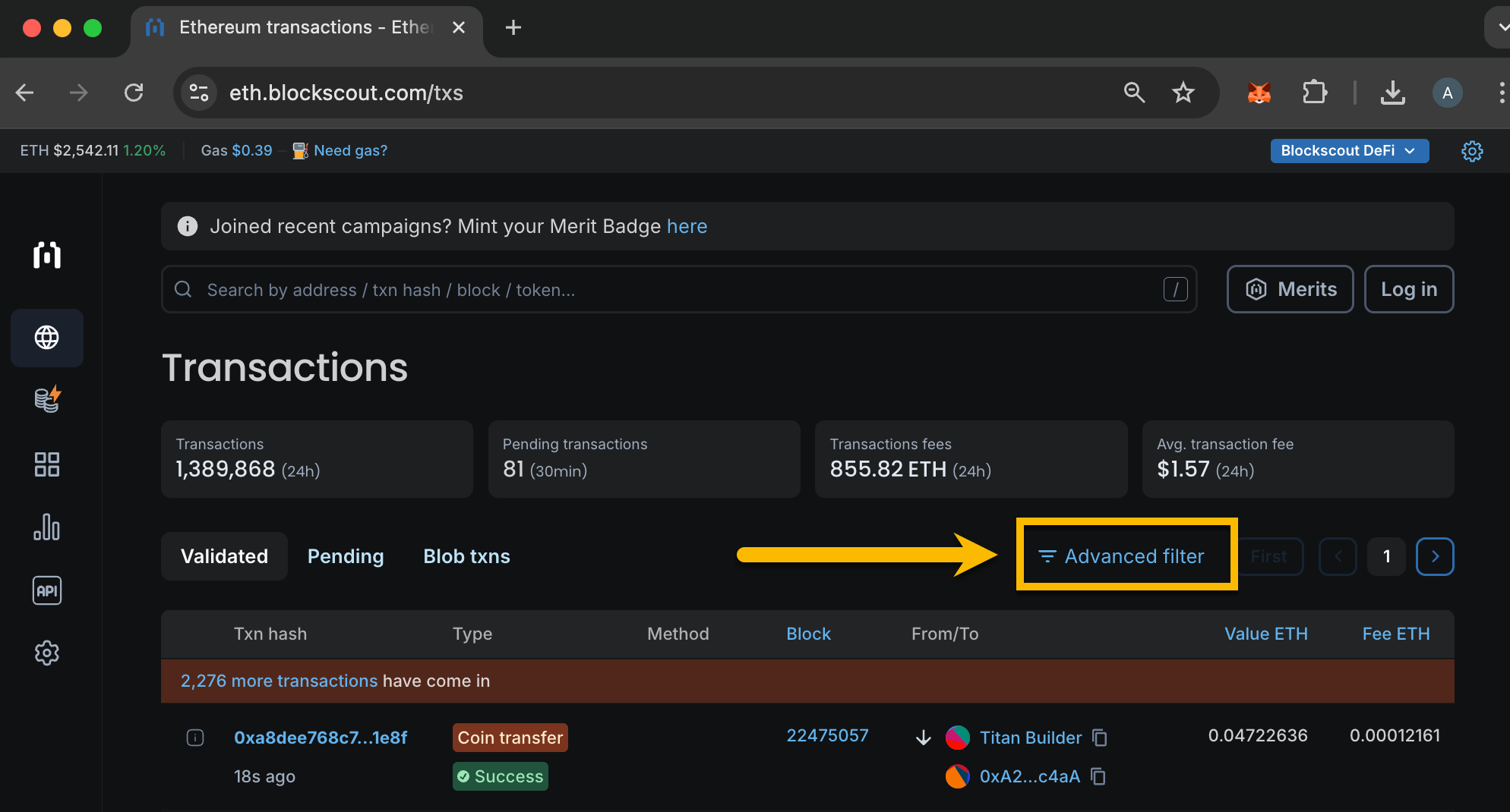 Blockscout advanced filters
