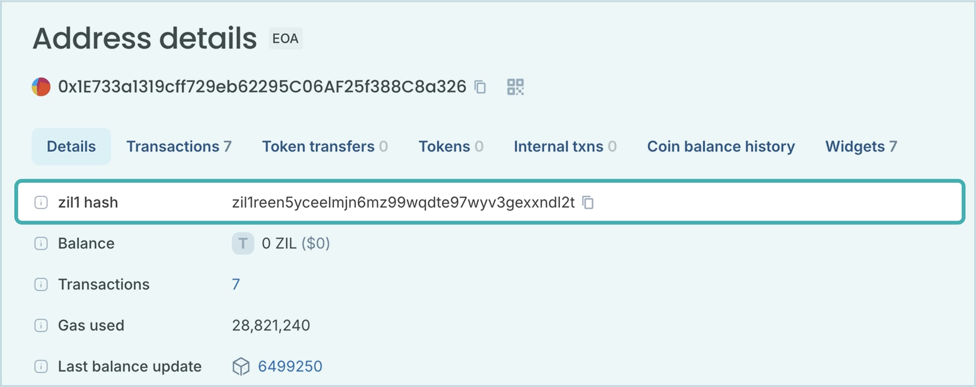 Zilliqa block explorer bech32 zil1 base16 address blockscout