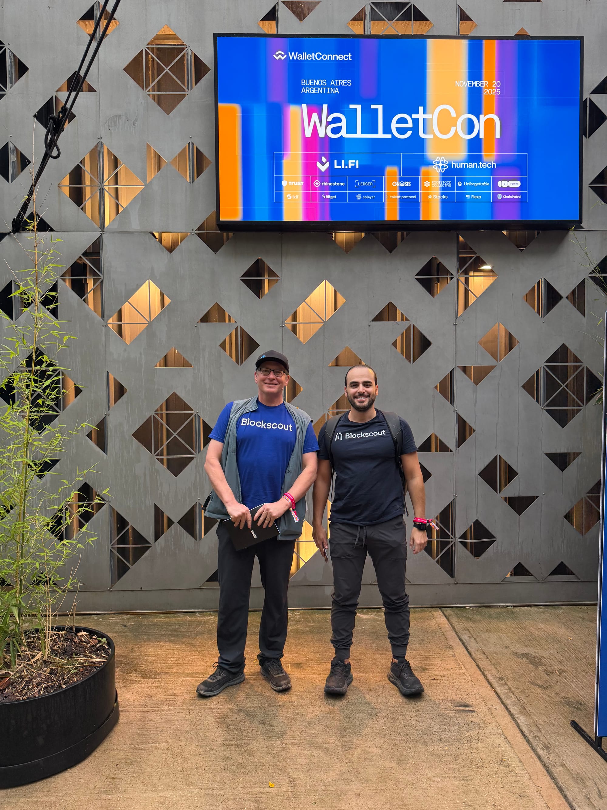 Blockscout representatives at WalletCon Buenos Aires blockchain conference showcasing crypto wallet infrastructure and partnerships at Devconnect side event