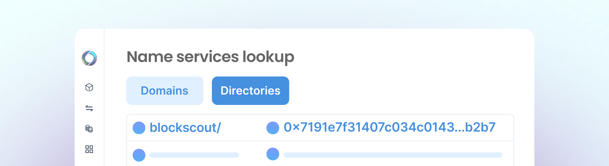 Clusters Name services example page on Blockscout