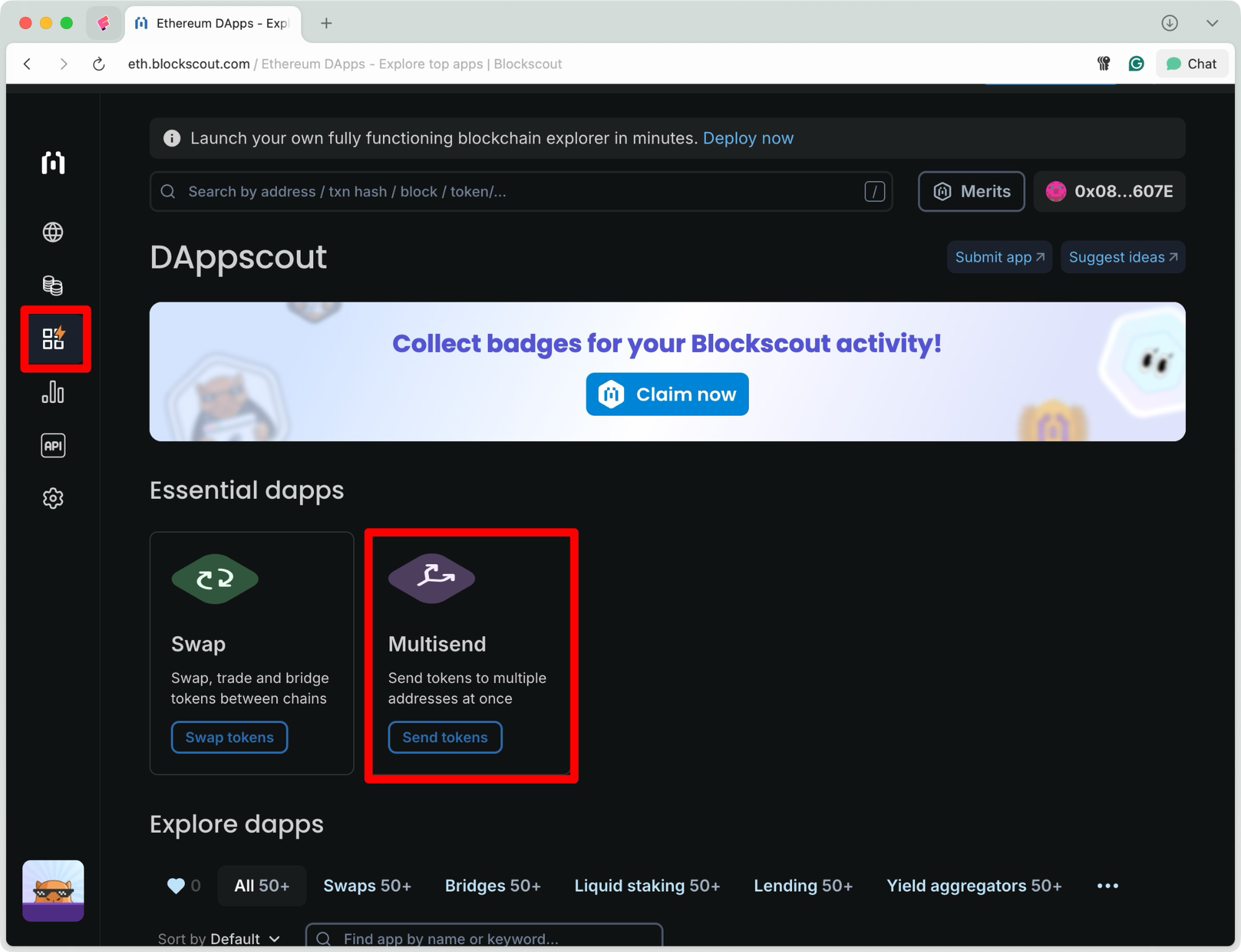 blockscout multisend batch transaction