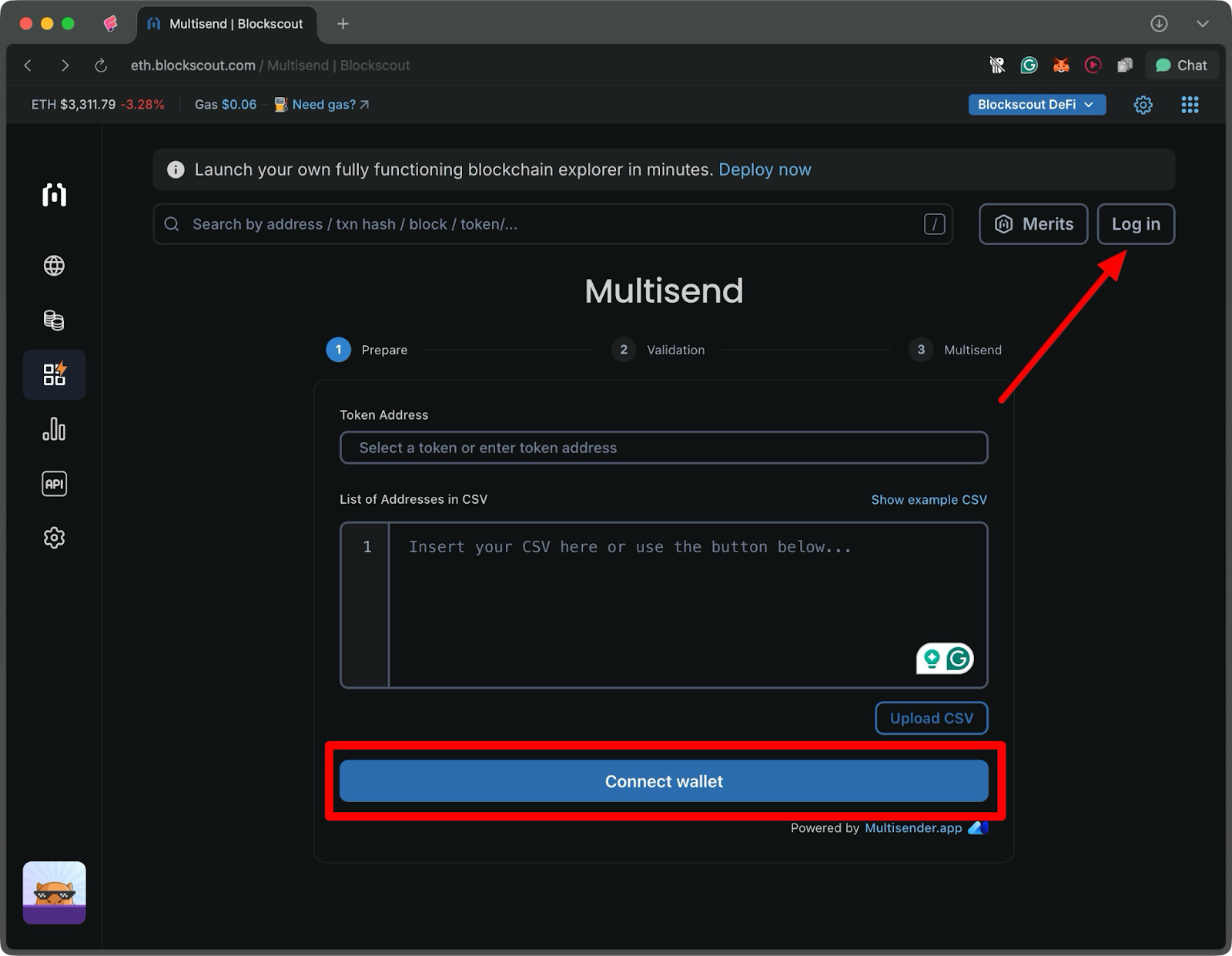 connect wallet on blockscout block explorer