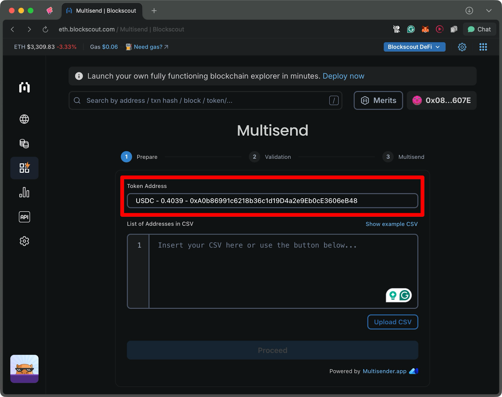 multisend connect wallet eth