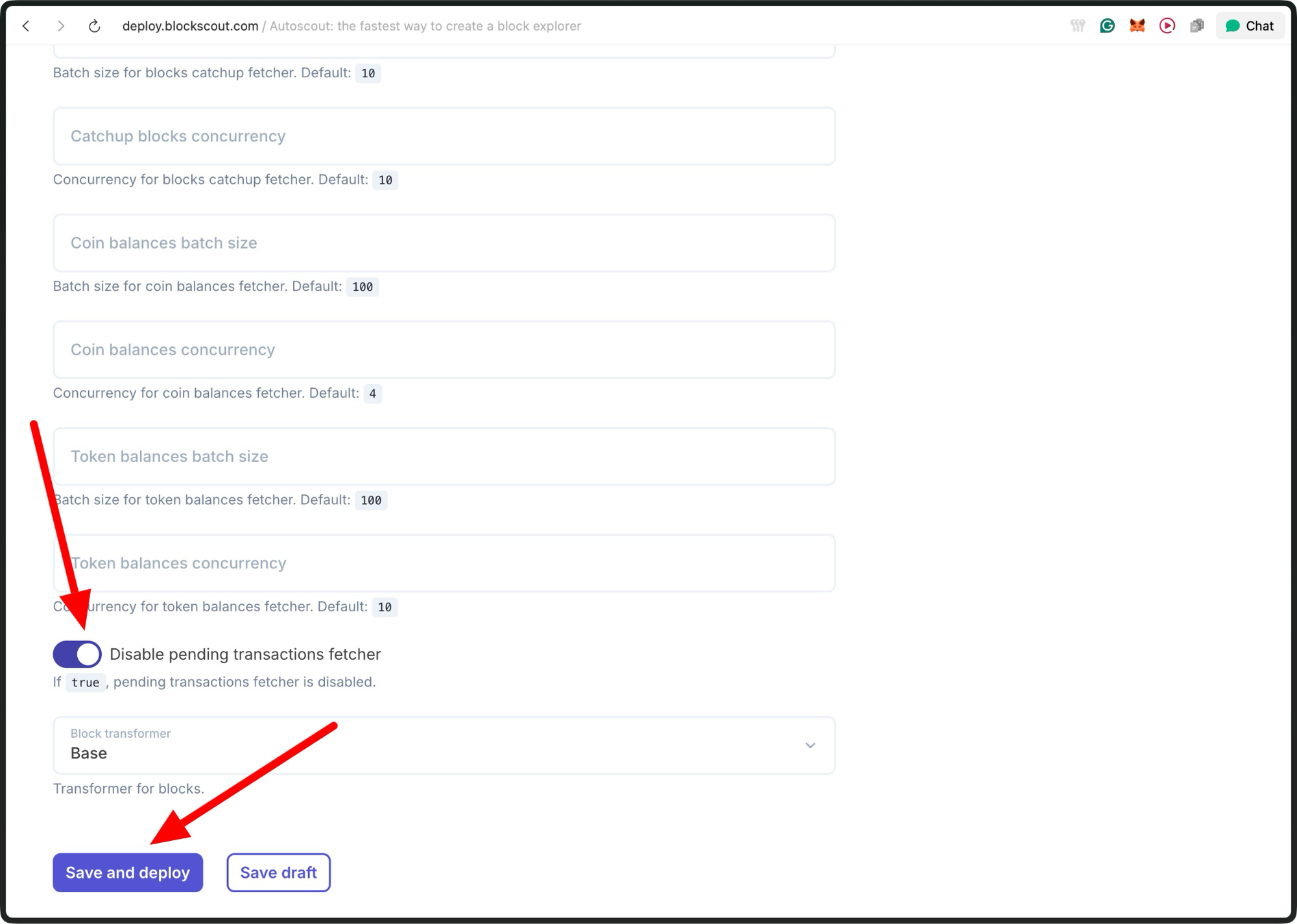 congif block explorer using autoscout RPC endpoints