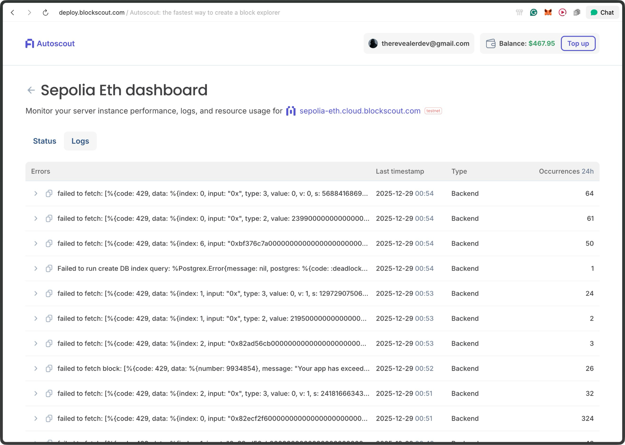 autoscout block explorer logs
