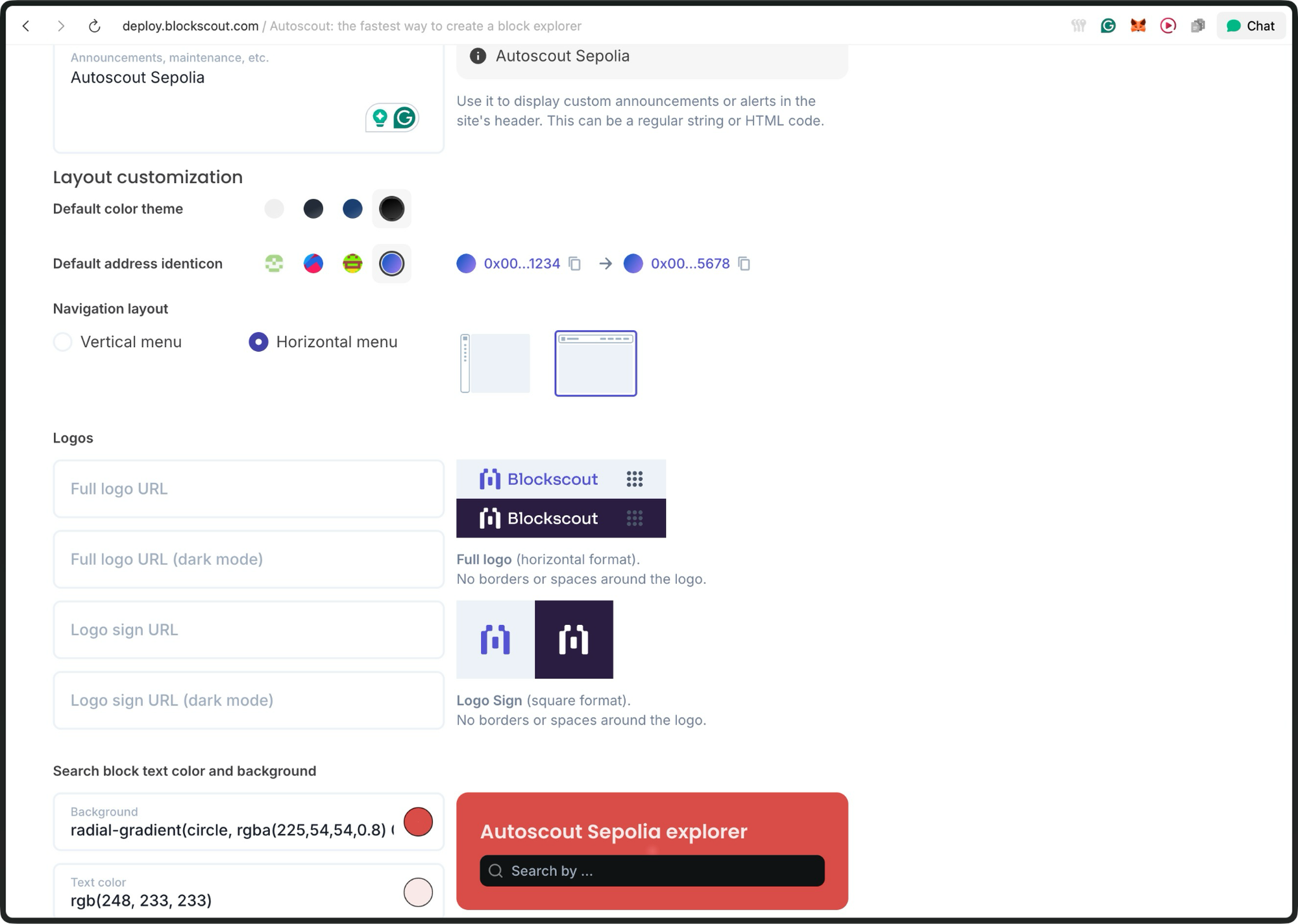 customize block explorer branding