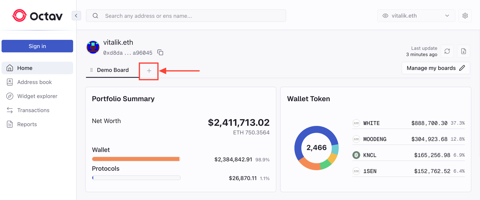 customize data dashboard octav block explorer