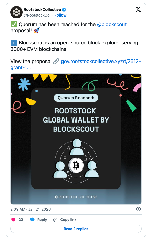 Quorom reached on the Rootstock Global Wallet by Blockscout