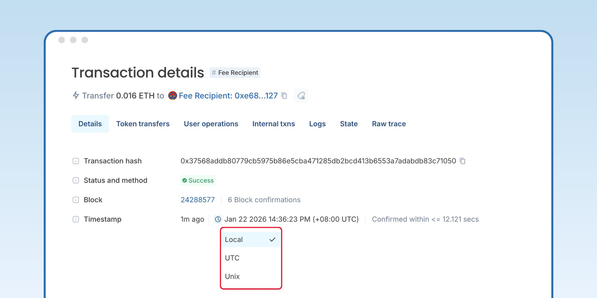 localized timestamps eth block explorer