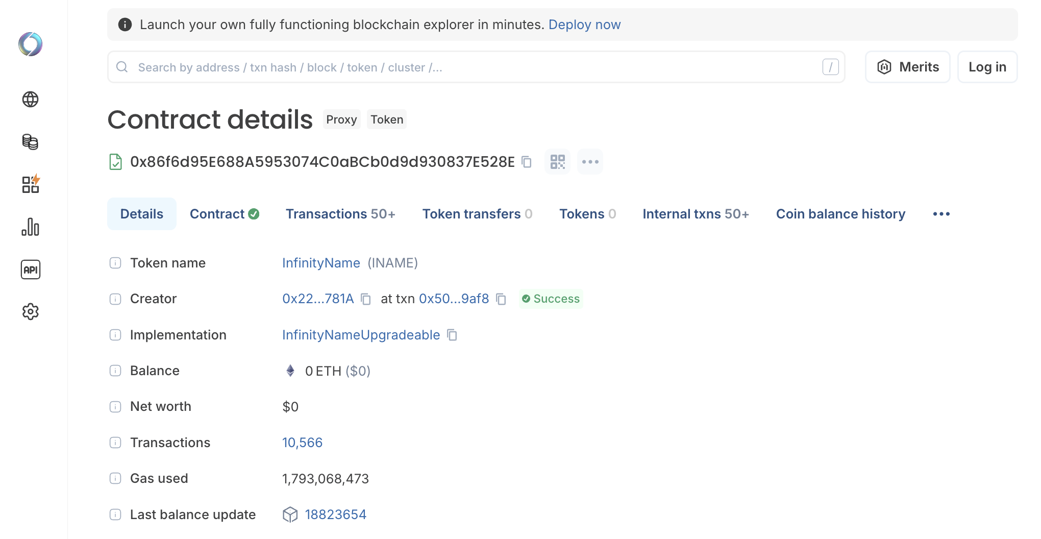 Example proxy contract block explorer