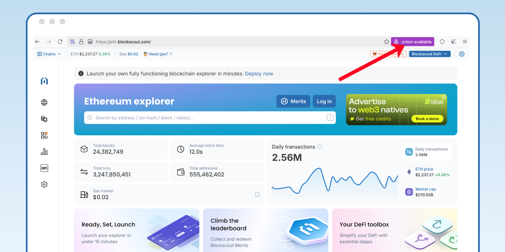 Tor ethereum block explorer blockscout onion badge browser