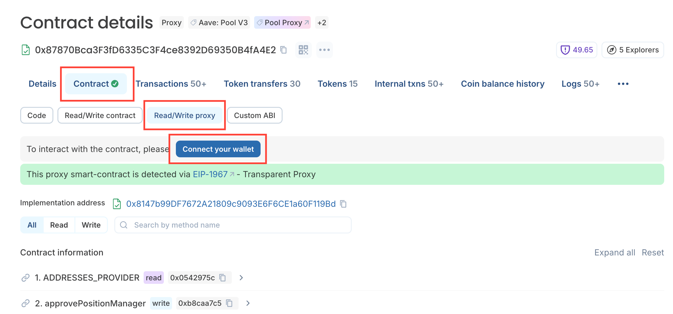 dapp contract interaction read write block explorer