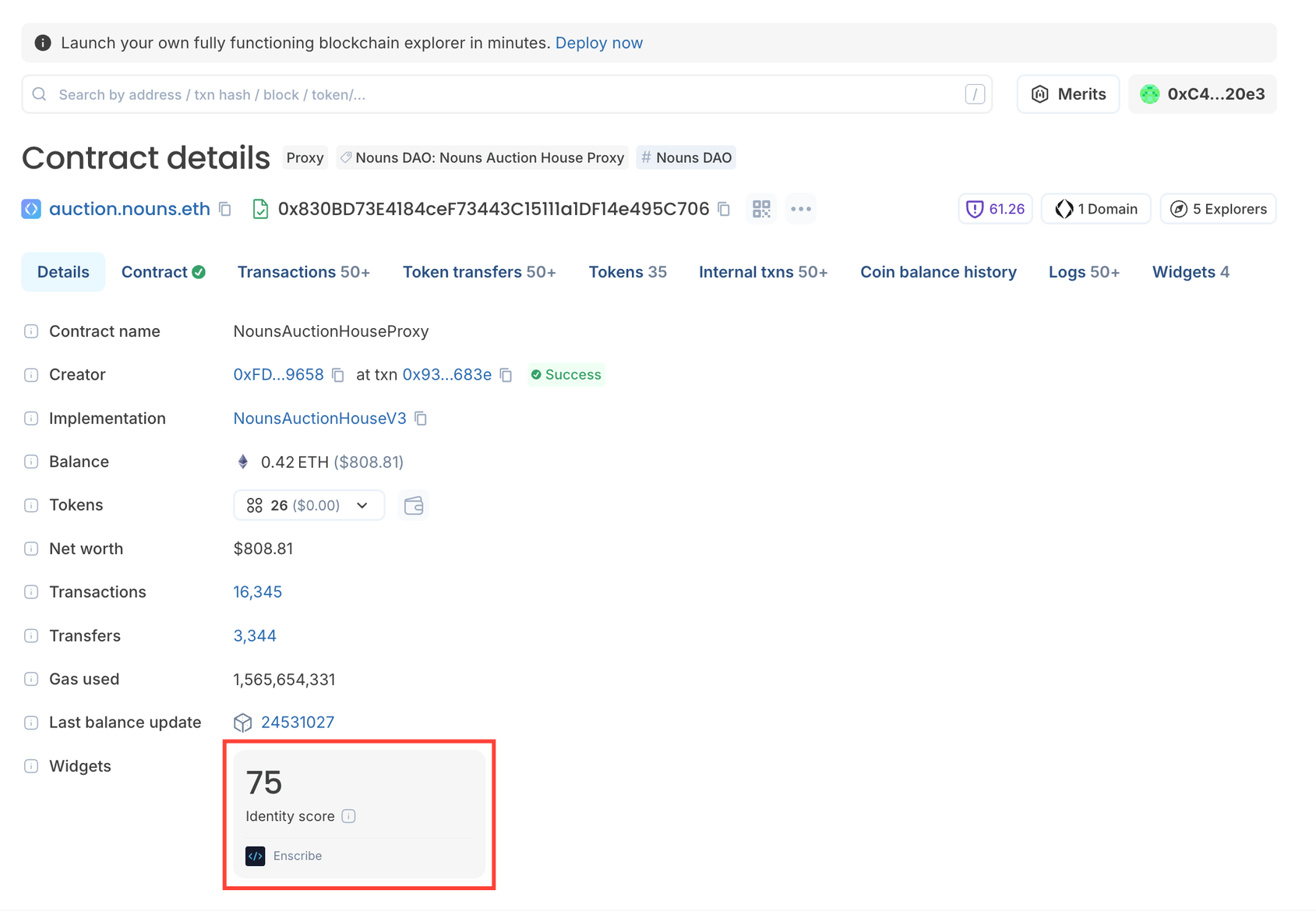 ethereum block explorer smart contract enscribe widget blockscout