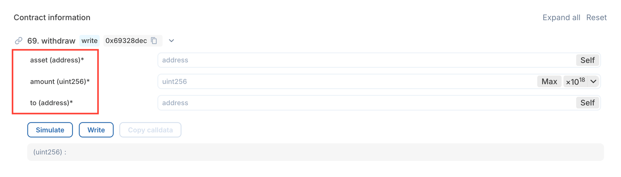 read write smart contract dapp withdraw tokens function block explorer