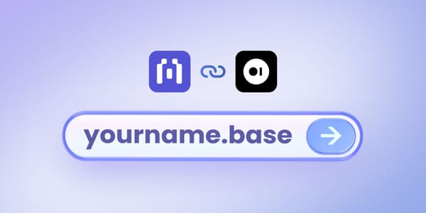 Blockscout interface with a 'Base Name Service' search bar against a purple gradient background representing a collaboration.